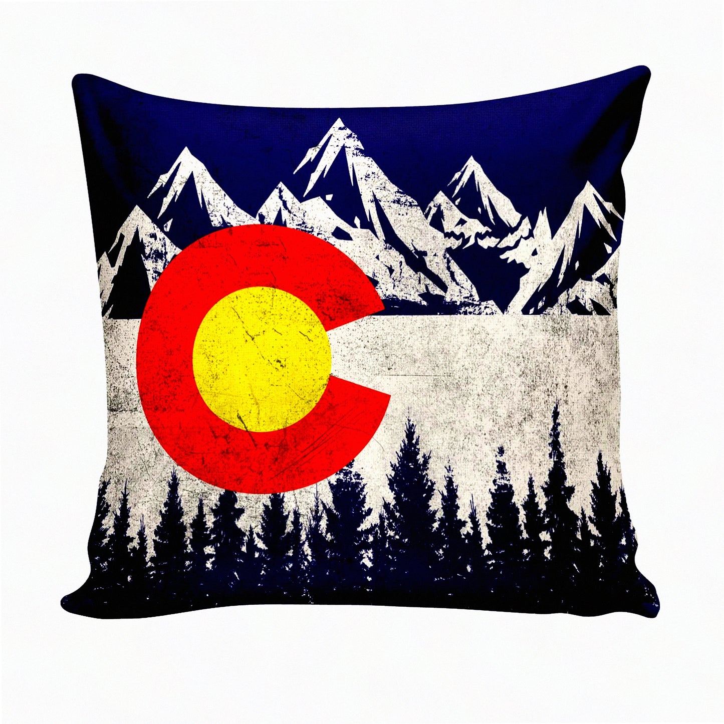 Vintage Colorado Mountain Flag Throw Pillow Cover - State Flag Decorative Cushion Case 18x18 Inch - CO State Flag Home Decor Accent