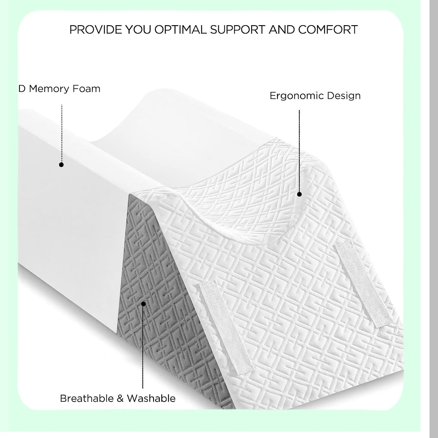 OrthoRest Leg Elevate Memory Foam Wedge Pillow - Ankle Knee Leg Support for Swelling Relief. Washable Cover, Single Leg Pillow for Post-Surgery Recovery.