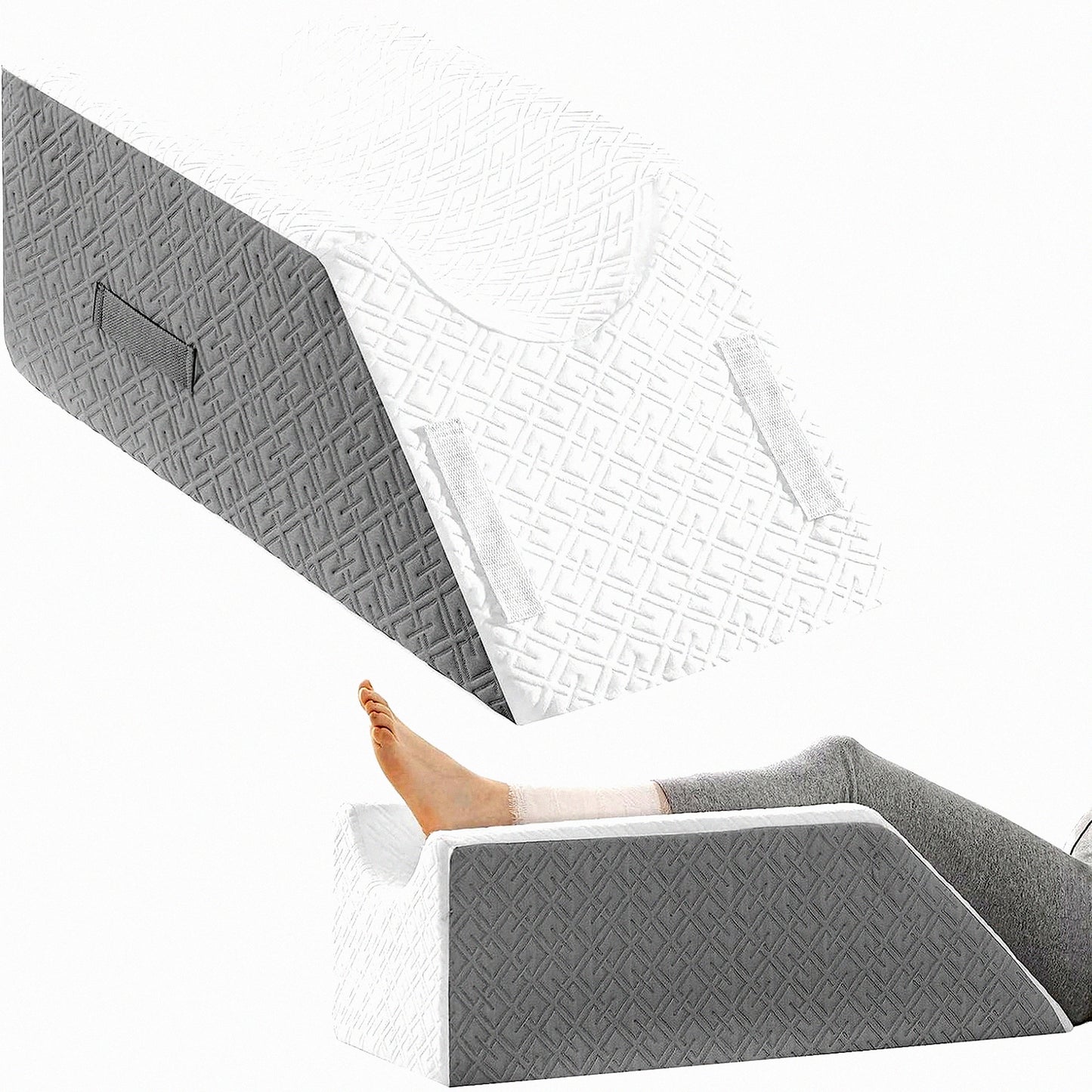 OrthoRest Leg Elevate Memory Foam Wedge Pillow - Ankle Knee Leg Support for Swelling Relief. Washable Cover, Single Leg Pillow for Post-Surgery Recovery.