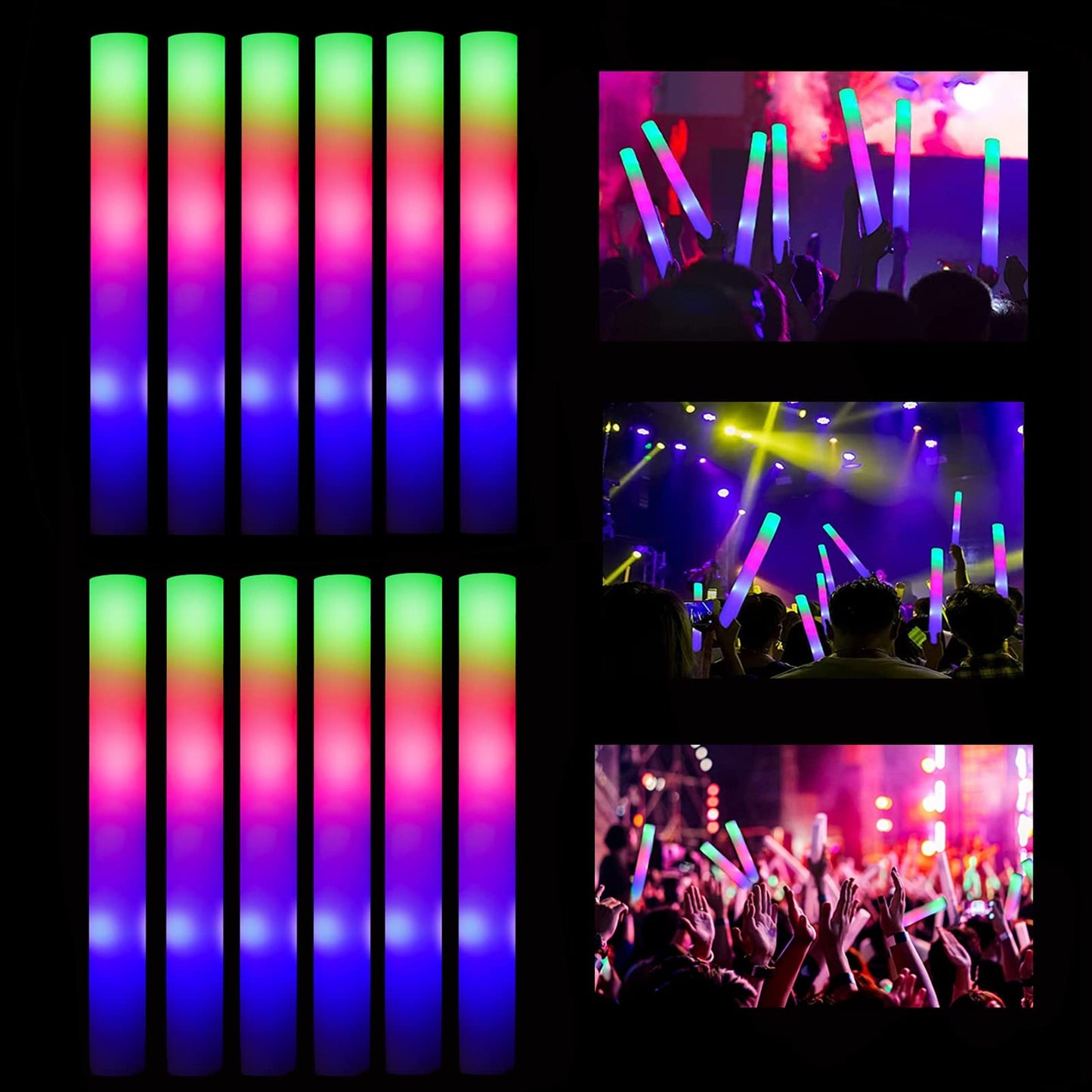 Colorful Glow Baton Party Pack - 52 LED Foam Sticks with Flashing Modes for Wedding, Birthday, Concert - Bulk Glow Sticks for Fun Celebrations