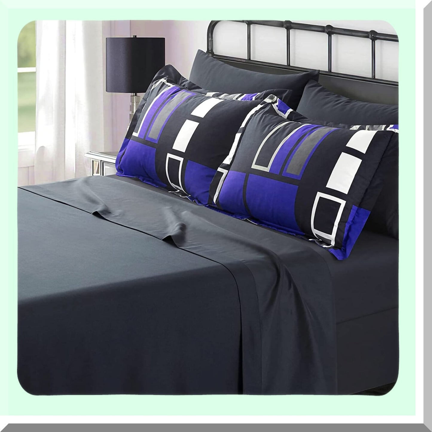 Plaid Dreams 8-Piece Bedding Set - Blue Gray Black Lightweight Microfiber Full/Queen Bed in a Bag - Cozy Comfort for a Stylish Bedroom
