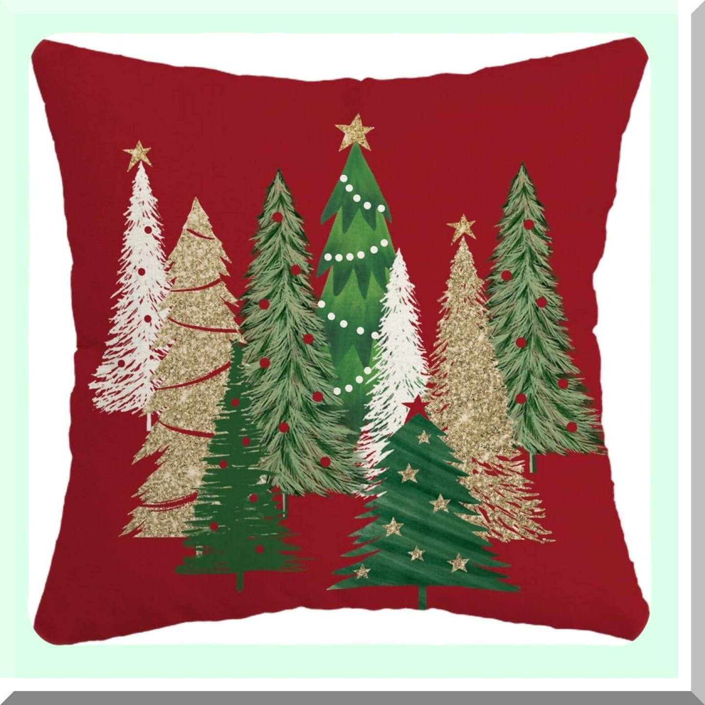 Winter Wonderland Tree Stars Pillow Cover - Colorful Holiday Farmhouse Decor for Home Sofa Couch - Red 18X18 Square Pillow Case