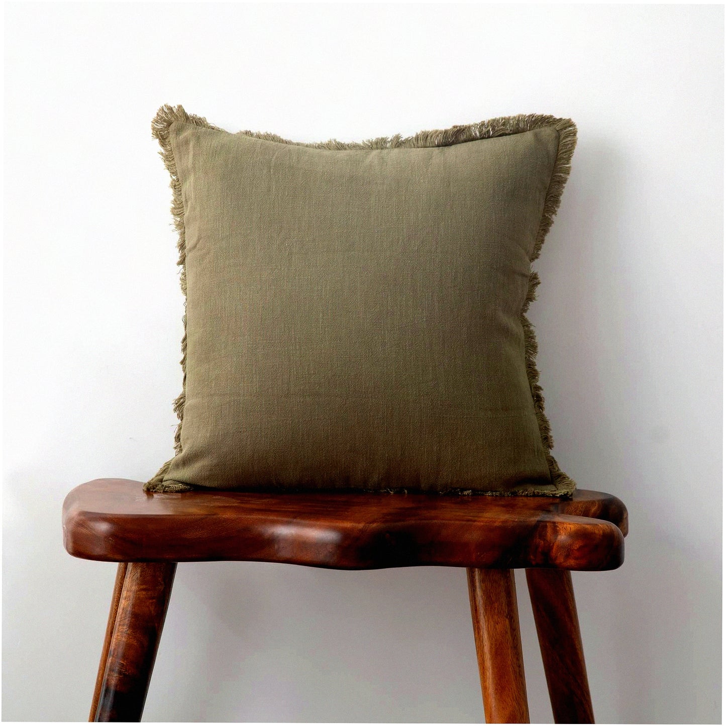 Fringe Boho Linen Pillow Cover - Soft Cozy Farmhouse Cushion with Tassels for Couch Sofa, Natural Decor Burlap Pillowcase in Green 18x18"