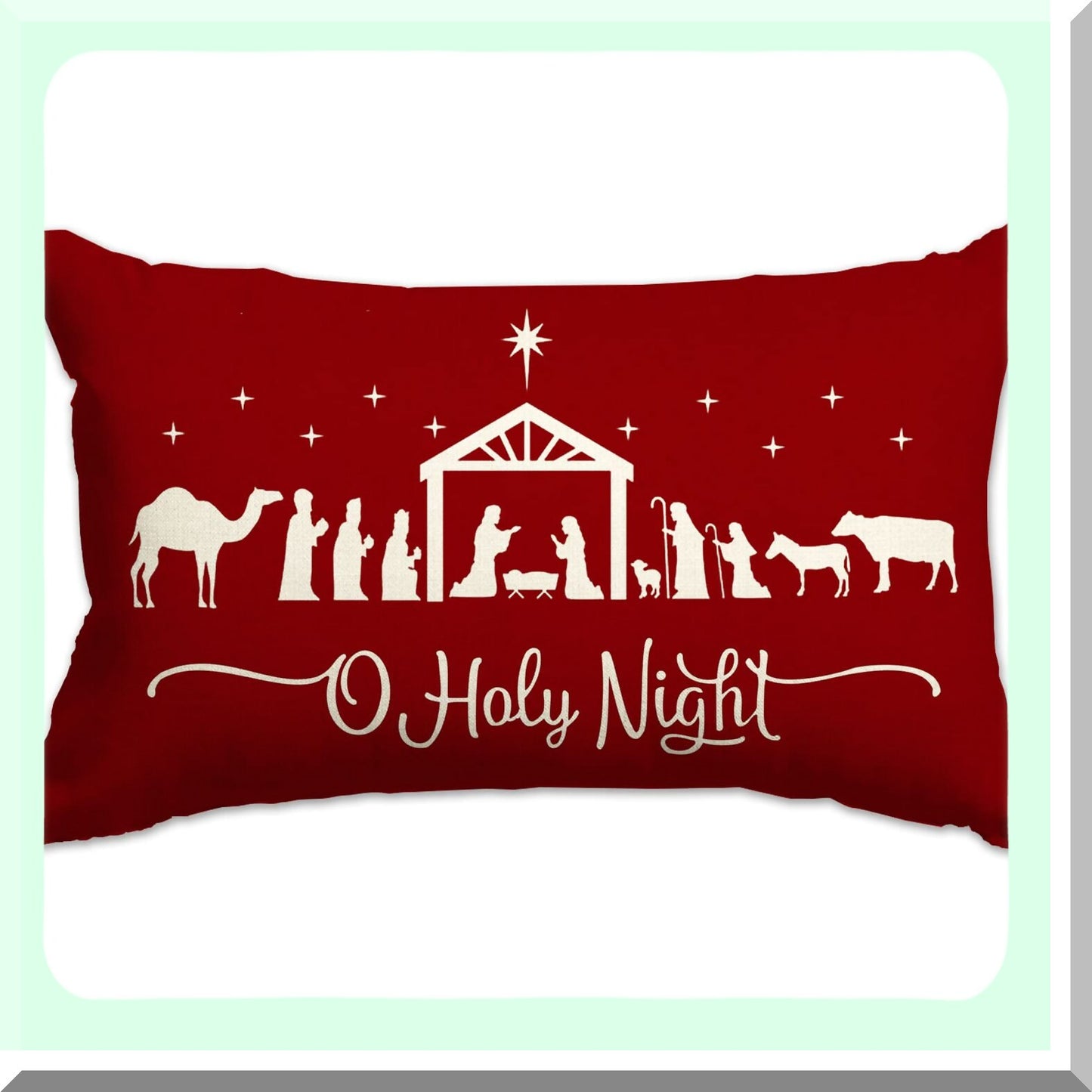 Winter Joy Nativity Farmhouse Pillow Covers - Holiday Party Decorative Sofa Decor - Oh Holy Night Merry Cross Throw Pillow Cover 12x20