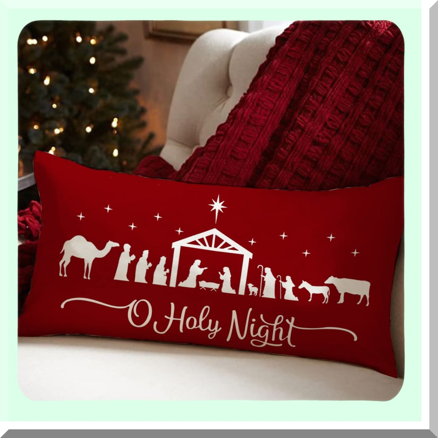 Winter Joy Nativity Farmhouse Pillow Covers - Holiday Party Decorative Sofa Decor - Oh Holy Night Merry Cross Throw Pillow Cover 12x20