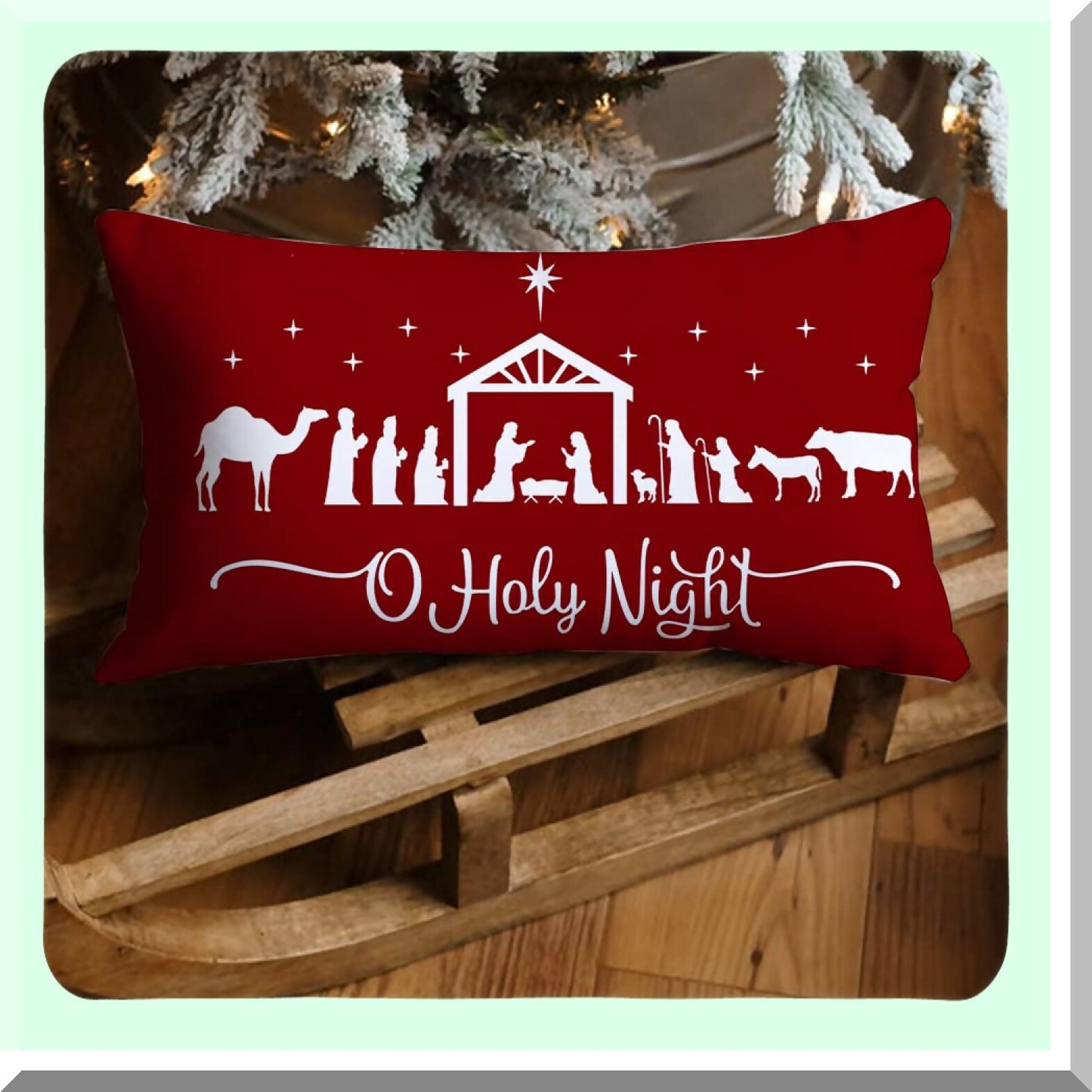 Winter Joy Nativity Farmhouse Pillow Covers - Holiday Party Decorative Sofa Decor - Oh Holy Night Merry Cross Throw Pillow Cover 12x20