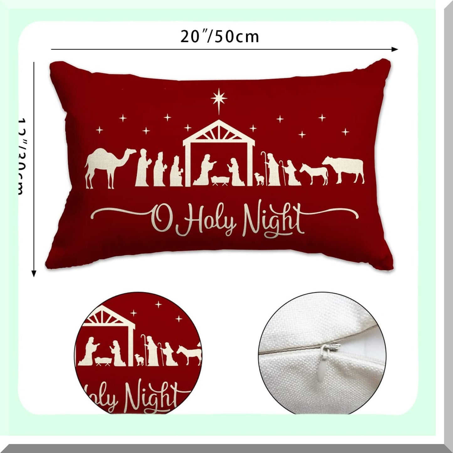 Winter Joy Nativity Farmhouse Pillow Covers - Holiday Party Decorative Sofa Decor - Oh Holy Night Merry Cross Throw Pillow Cover 12x20