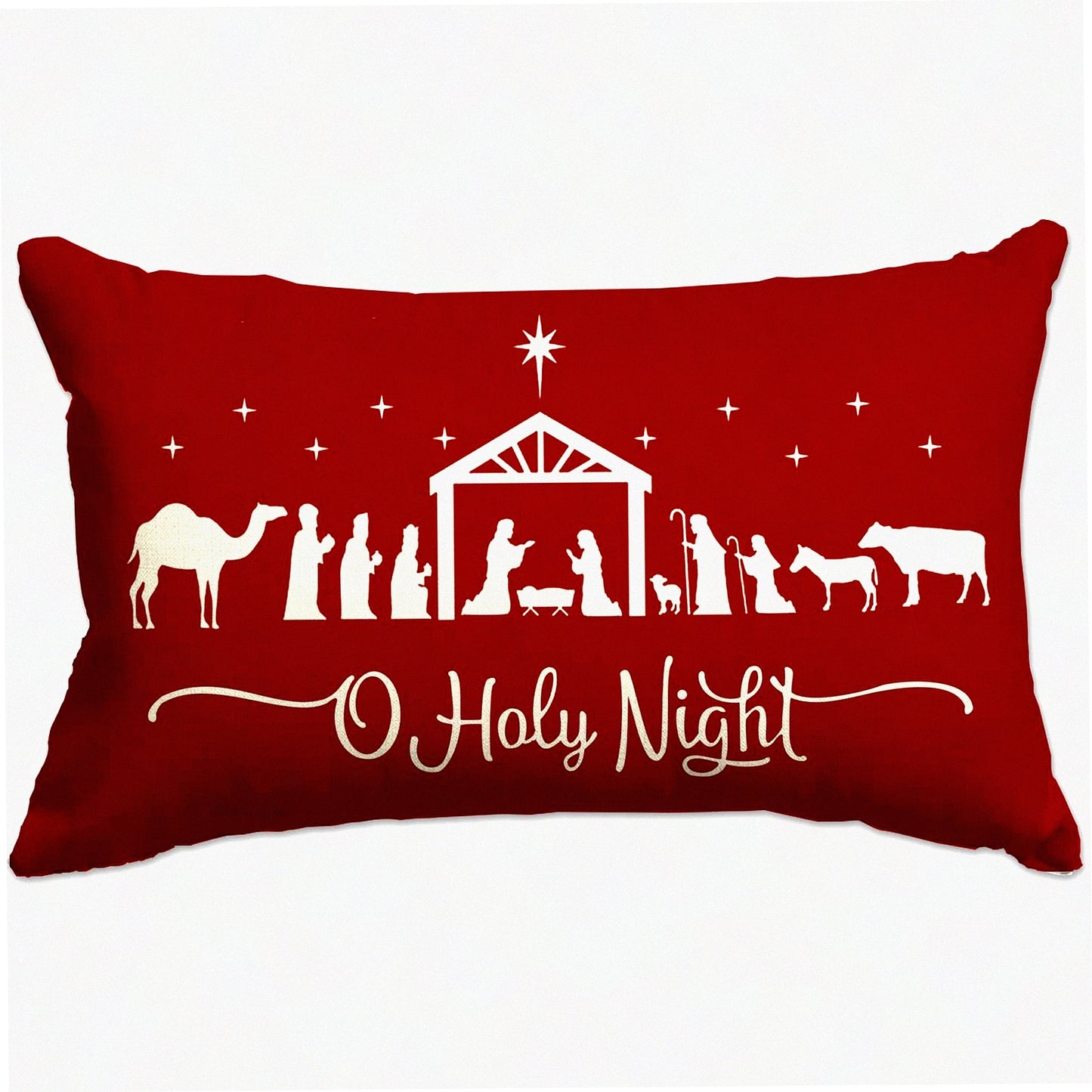 Winter Joy Nativity Farmhouse Pillow Covers - Holiday Party Decorative Sofa Decor - Oh Holy Night Merry Cross Throw Pillow Cover 12x20