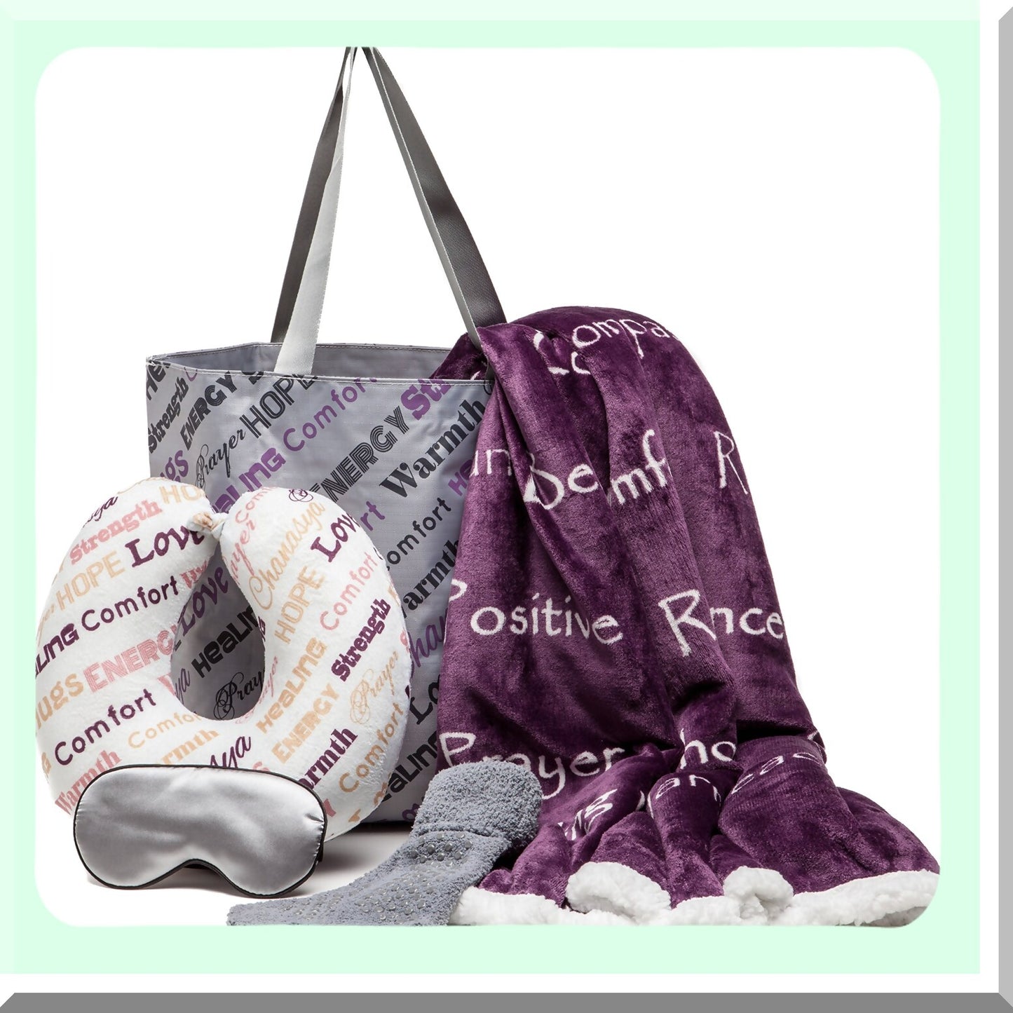 Warm Hugs Healing Comfort Gift Set: Cozy Blanket, Neck Pillow, Tote Bag, Socks - Thoughtful Care Package for Cancer Patients, Hospital Stays, and Wellness