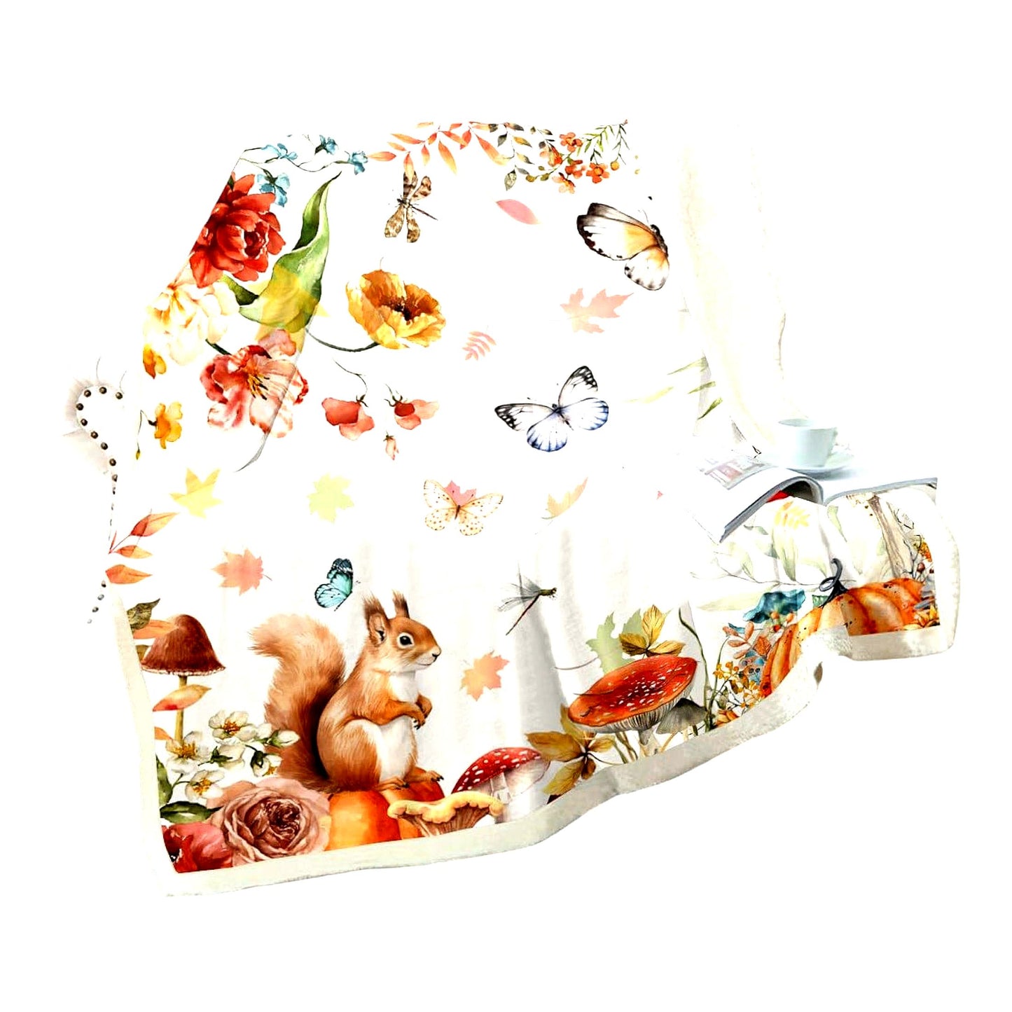 Autumn Charm Squirrel & Butterfly Fleece Throw - Cozy Fall Decor Blanket for Girls & Women, Perfect Thanksgiving Gift, 50"x60""