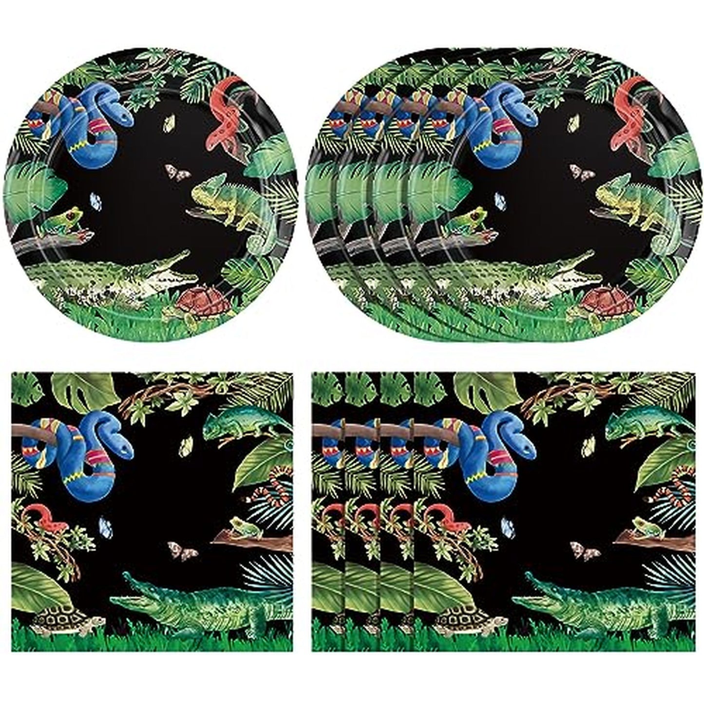 Reptile Jungle Party Pack - 40PCS Snake Lizard Crocodile Tableware Set for Birthday Baby Shower Decorations - Plates Napkins Boys Girls Theme