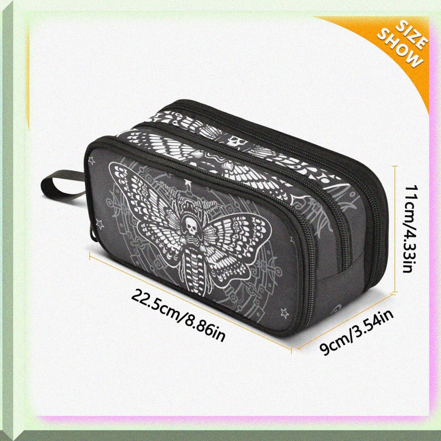 Large Capacity Moth Skull Pencil Case for School Office