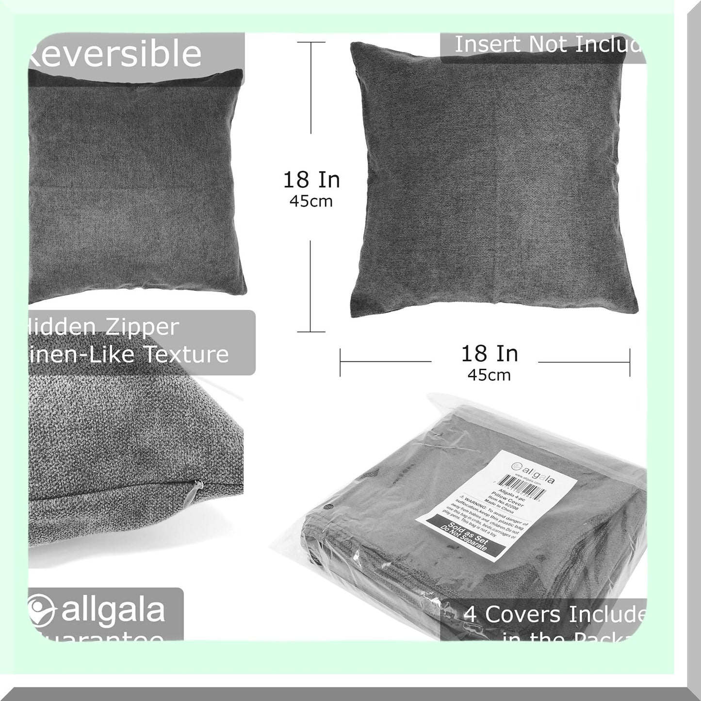 Dark Grey Decorative Pillow Cover Set - 4 Pack 18x18 Inch - Modern Home Decor Cushion Cases - Soft Velvet Throw Pillow Covers - NO Inserts Included