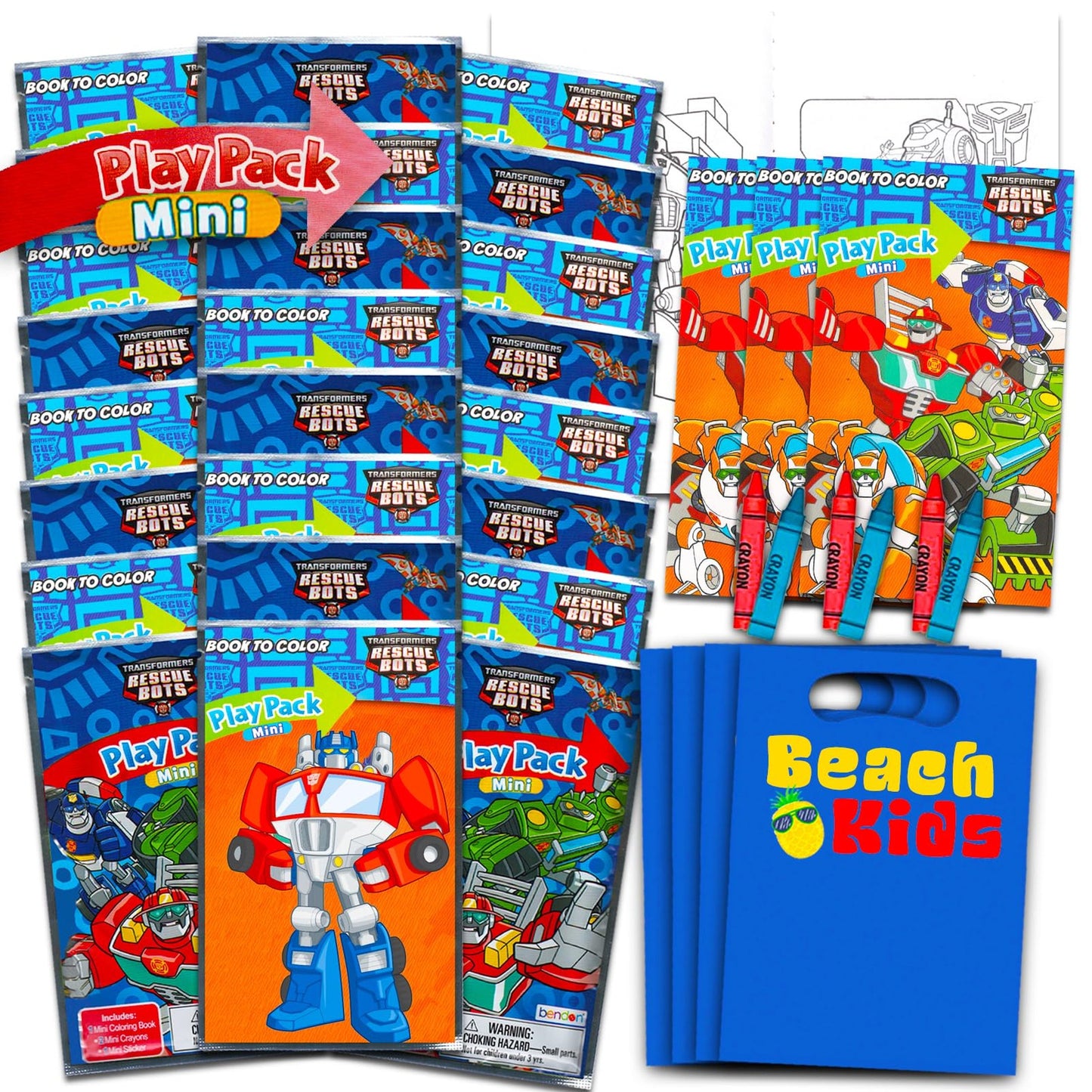 Rescue Bots Party Pack - 24 Mini Grab n Go Play Packs with Coloring Pages, Stickers, Perfect for Kids Birthday Party Favors and Supplies