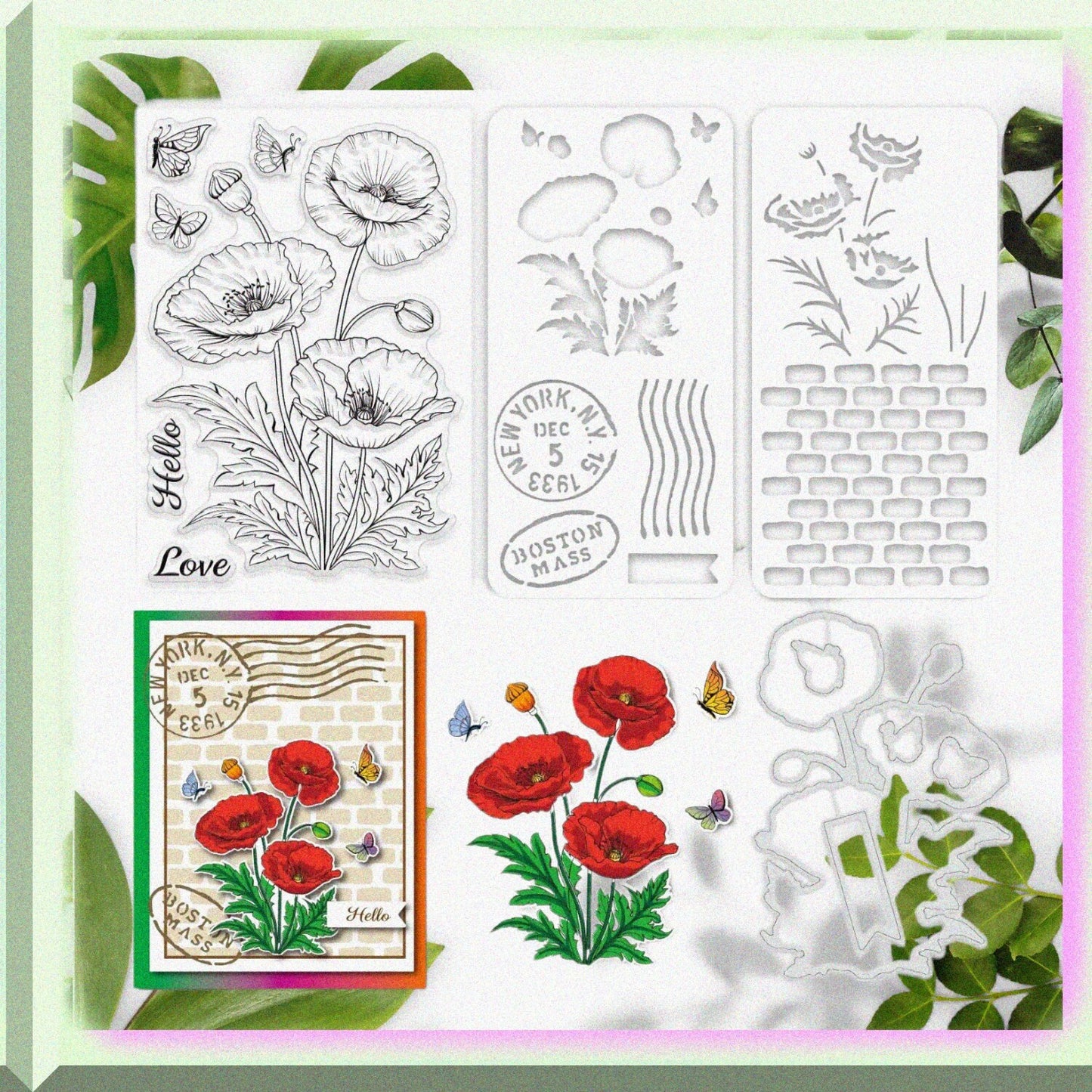 Corn Poppy Flower Stamps and Die Bundle for Card Making