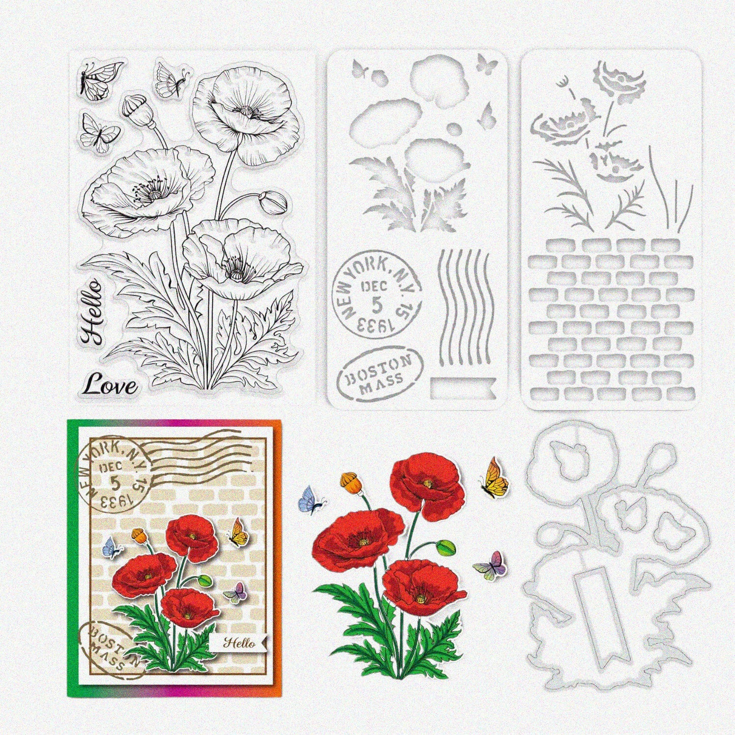 Corn Poppy Flower Stamps and Die Bundle for Card Making
