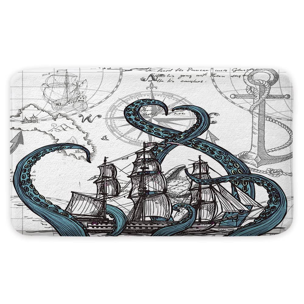 Nautical Kraken Octopus Bath Mat 17x29 Inch