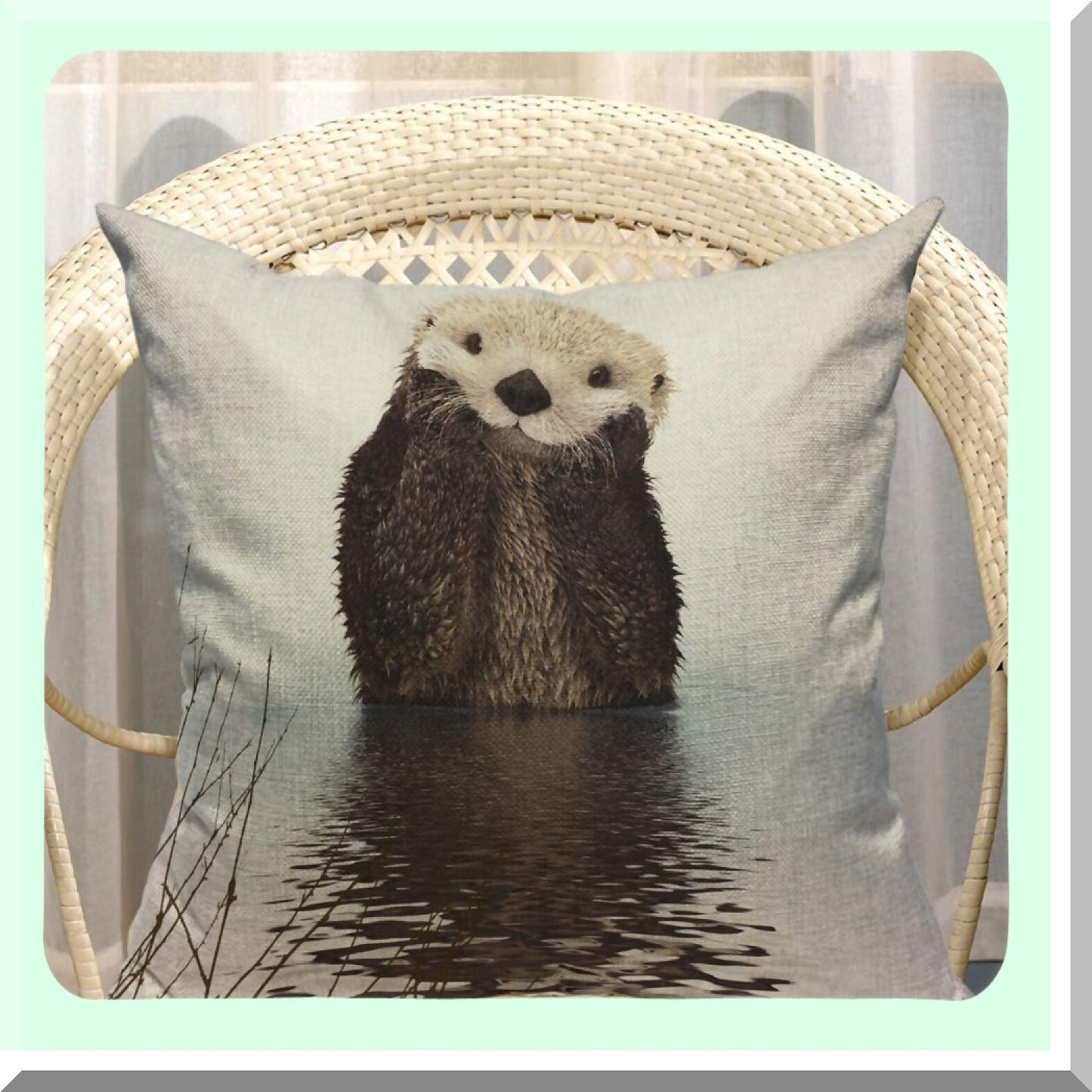 River Otter Cotton Linen Pillow Cover - Cute Brown & White Throw Case for Couch Sofa Bed - Decorative Square Cushion Cover 18x18 Inch - Standard Size
