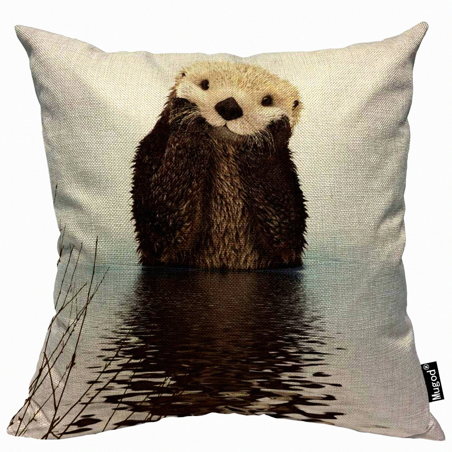 River Otter Cotton Linen Pillow Cover - Cute Brown & White Throw Case for Couch Sofa Bed - Decorative Square Cushion Cover 18x18 Inch - Standard Size