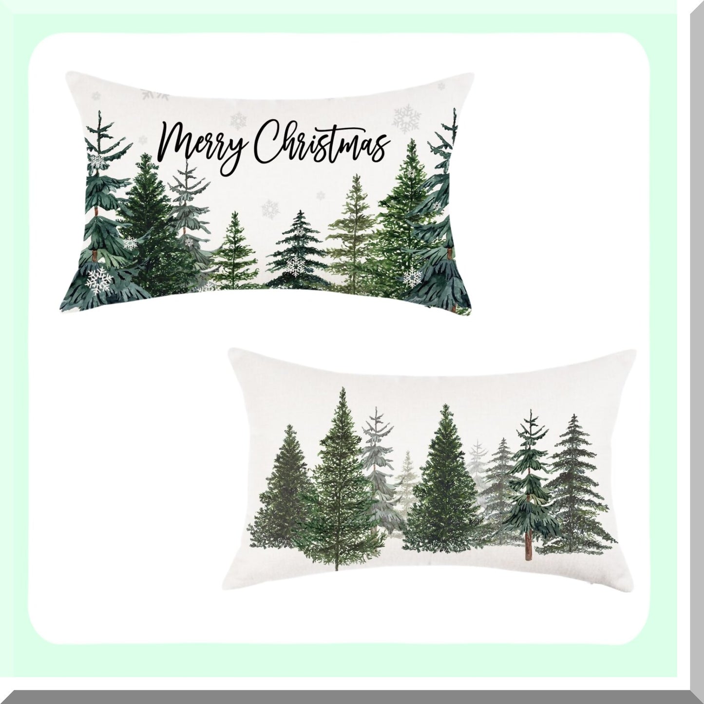 Snowflake Winter Lumbar Pillow Covers - Set of 2 Merry Tree Throw Cushion Cases 12x20 Inch for Couch Home Decorations.