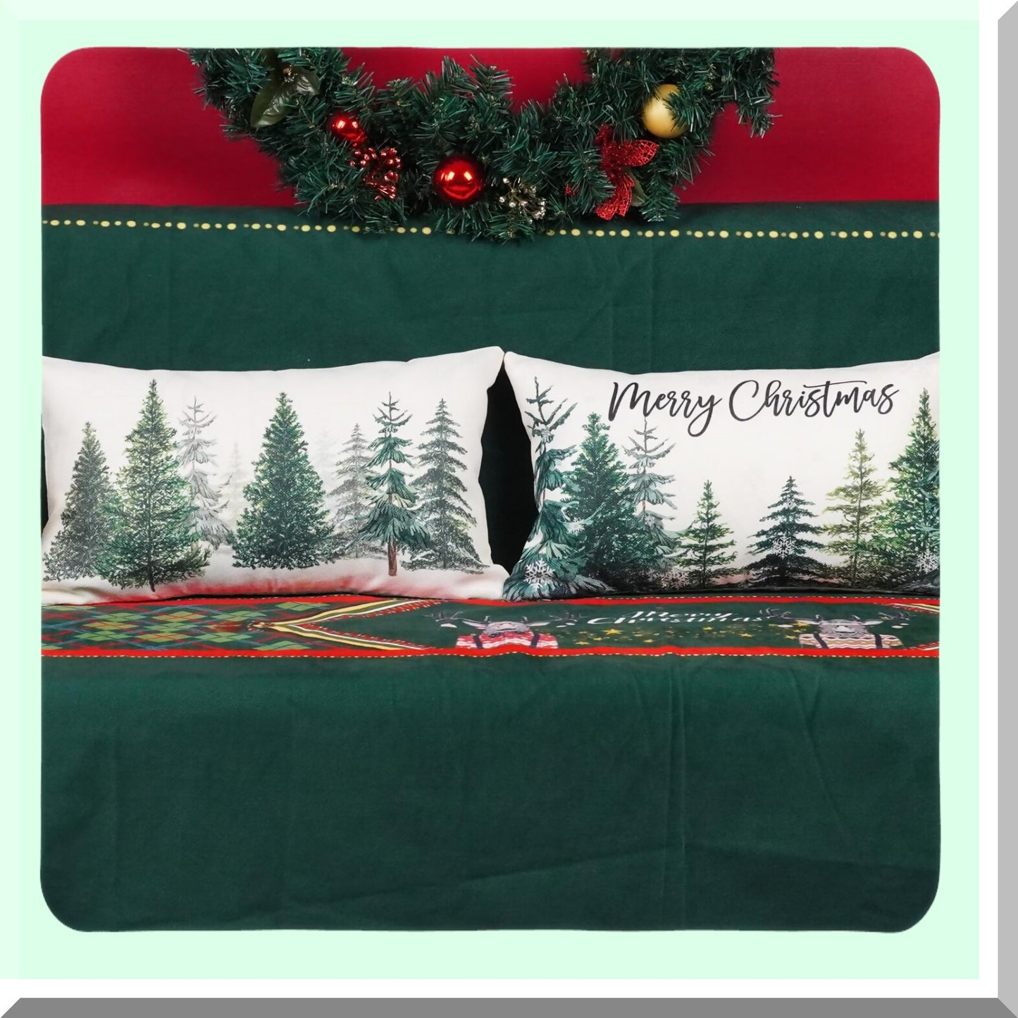 Snowflake Winter Lumbar Pillow Covers - Set of 2 Merry Tree Throw Cushion Cases 12x20 Inch for Couch Home Decorations.