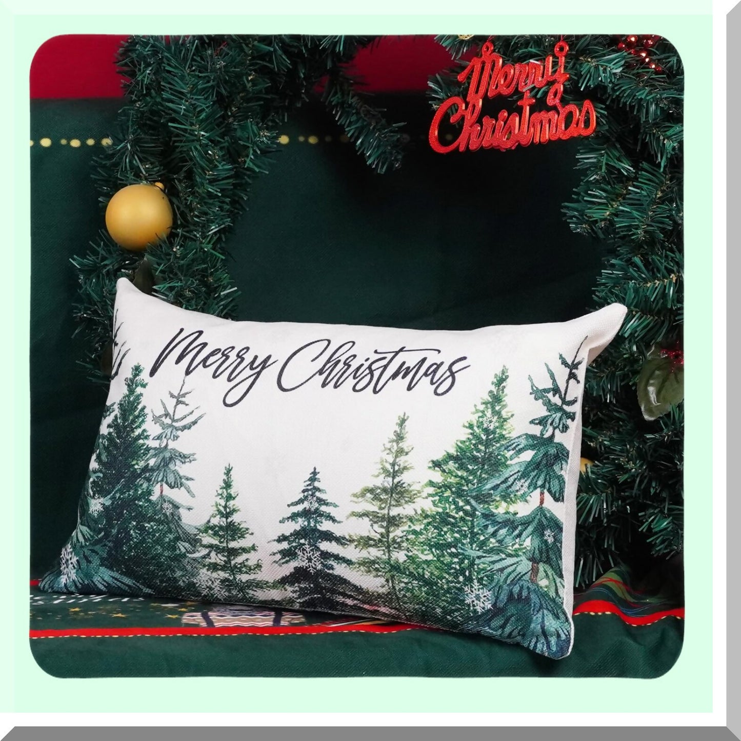 Snowflake Winter Lumbar Pillow Covers - Set of 2 Merry Tree Throw Cushion Cases 12x20 Inch for Couch Home Decorations.