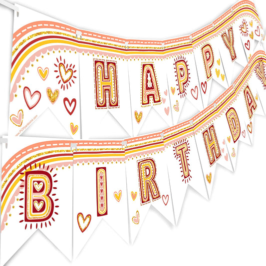 Boho Rainbow Birthday Banner - Neutral Rainbow Party Decoration Kit - Vibrant Rainbow Party Supplies - Rainbow Themed Celebration Set