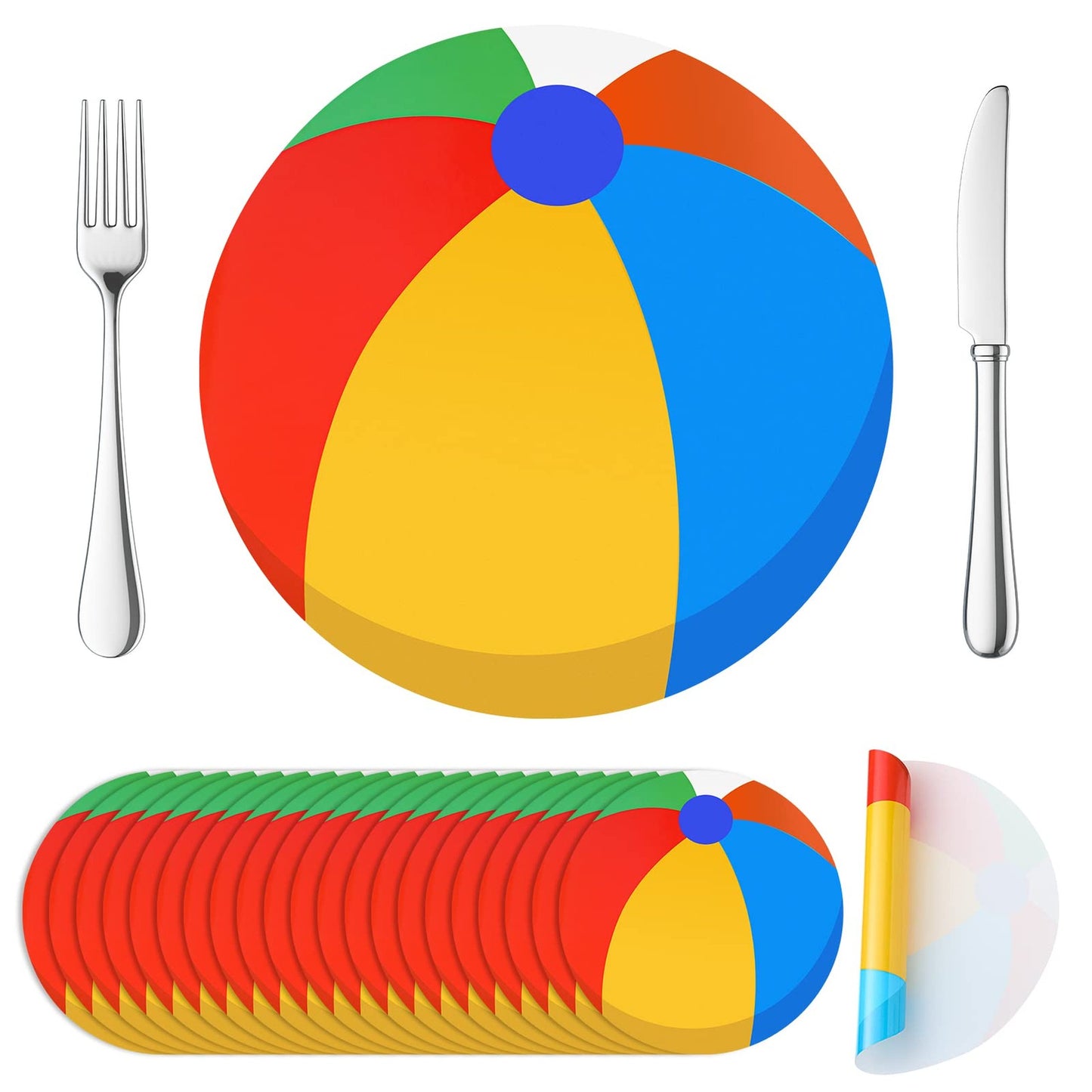 Beach Ball Party Placemats - Set of 50 Disposable Paper Table Mats for Beach Ball Birthday, Reunion, Banquets, Swimming Party Decorations