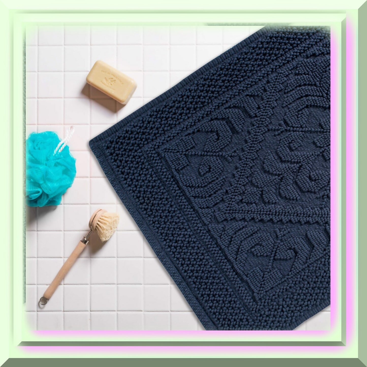 Jacquard Navy Bath Rug 20x31