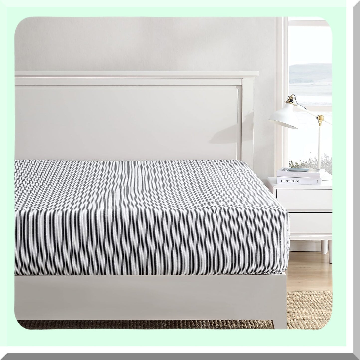 Cool Percale Charcoal Stripe Fitted Sheet - Crisp Cotton Bedding for Casual Home Decor