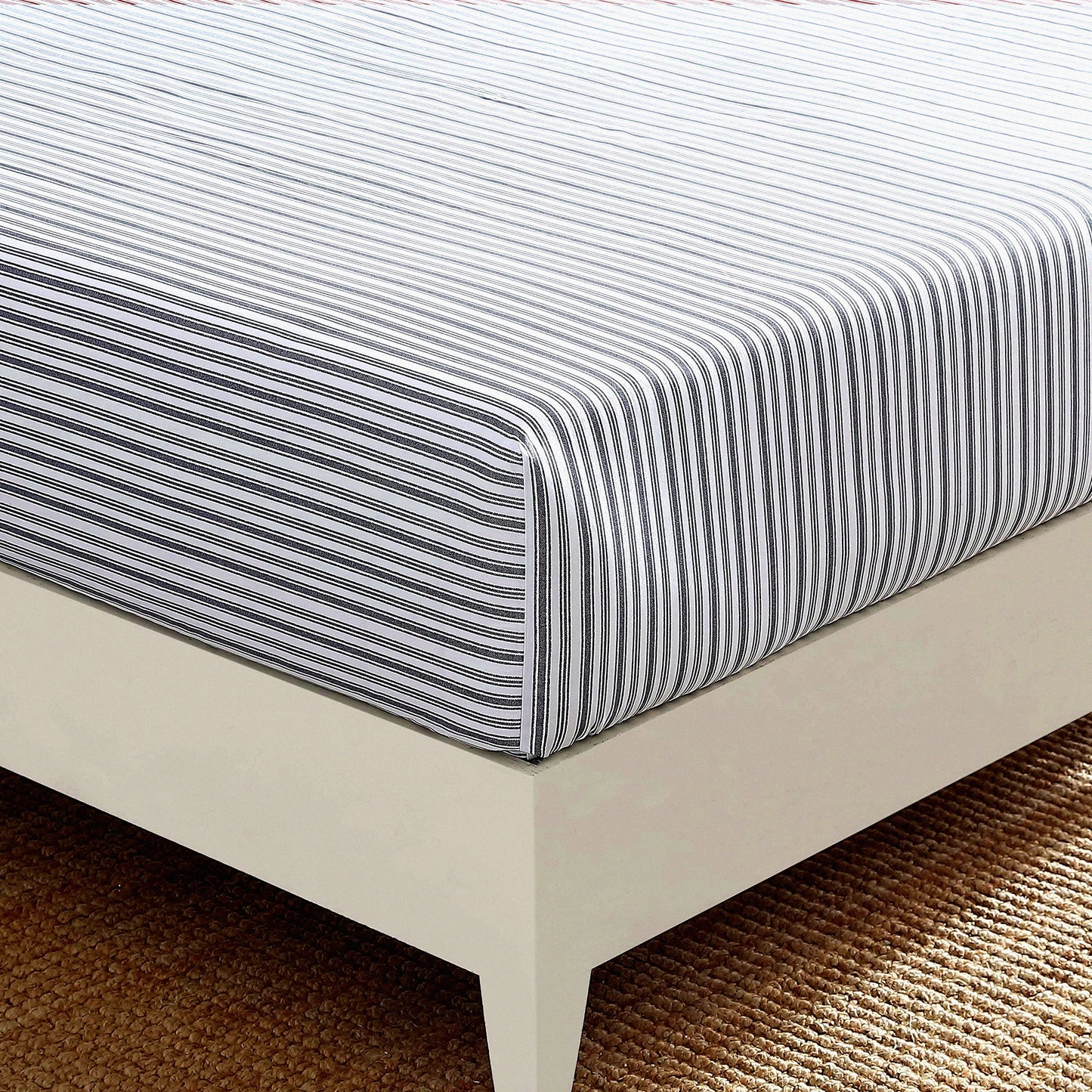 Cool Percale Charcoal Stripe Fitted Sheet - Crisp Cotton Bedding for Casual Home Decor