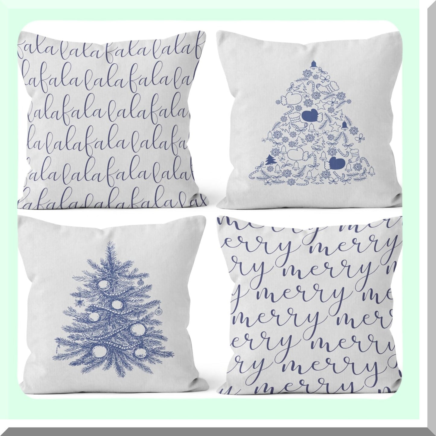 Chinoiserie Blue Tree Holiday Pillow Covers - Set of 4 - Decorative Throw Pillow Cover for Bed Room Home Decor - 18x18 Falalala Merry Theme