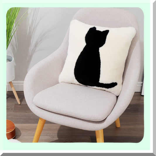 Plush Fleece Black Cat Pillowcase for Throw Pillows