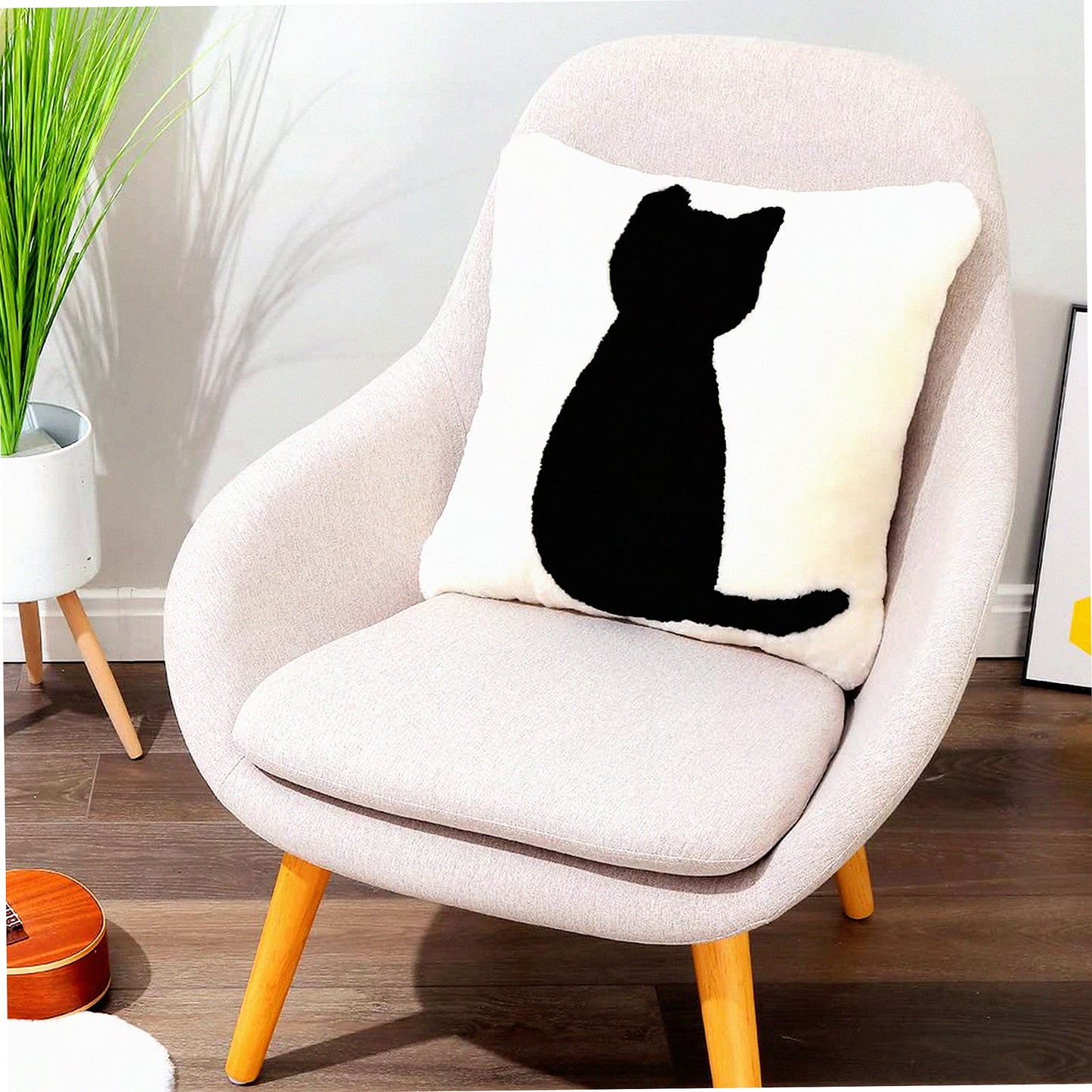 Plush Fleece Black Cat Pillowcase - Soft Luxury Decorative Cushion Cover for Throw Pillows - 18" x 18" Inch - Cozy Home Decor Accent Piece