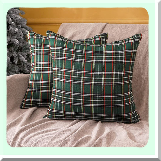Green Plaid Tartan Cushion Covers Set of 2
