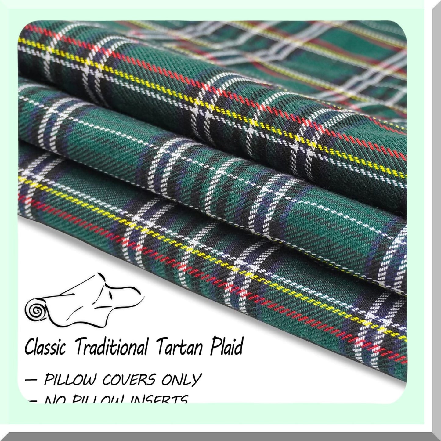 Green Plaid Tartan Cushion Covers - Set of 2 | 18x18 Outdoor Pillow Cases for Living Room Sofa | Traditional Decorative Throw Pillows