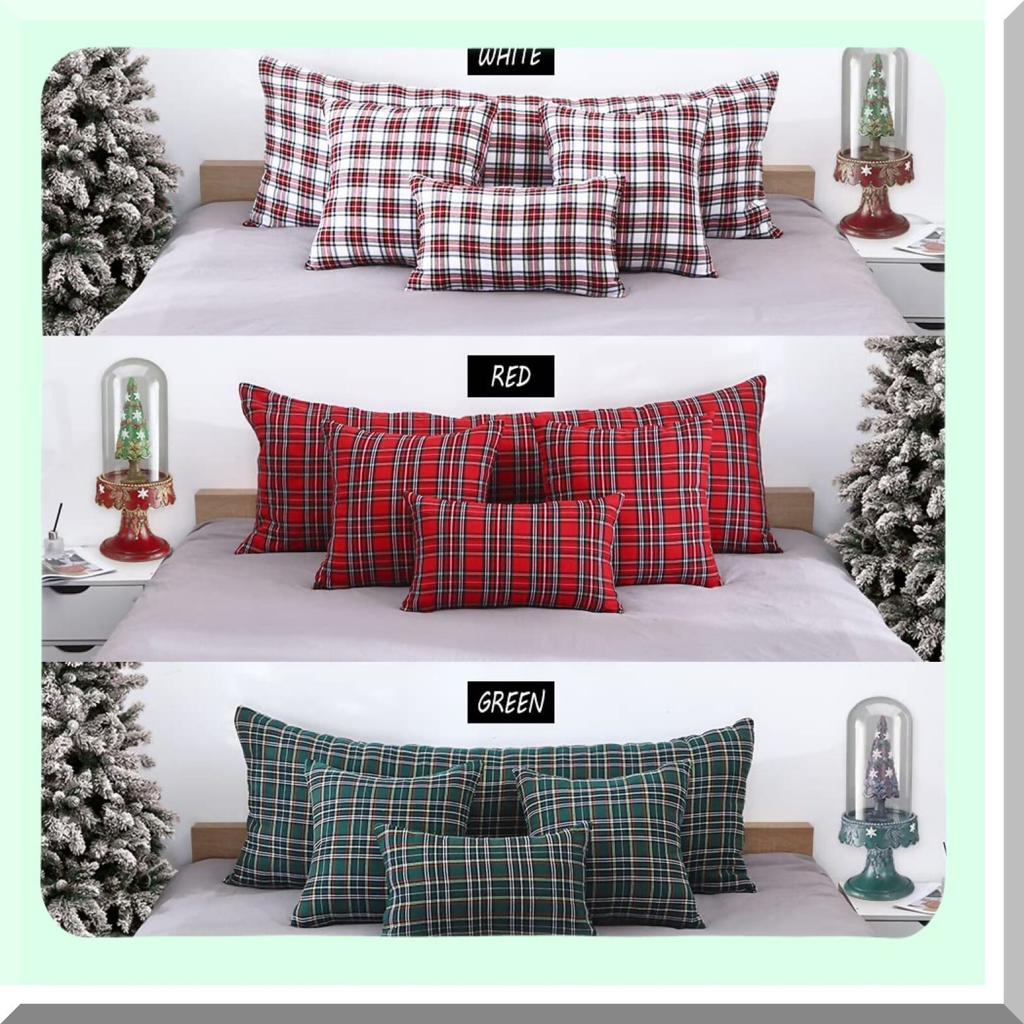 Green Plaid Tartan Cushion Covers - Set of 2 | 18x18 Outdoor Pillow Cases for Living Room Sofa | Traditional Decorative Throw Pillows