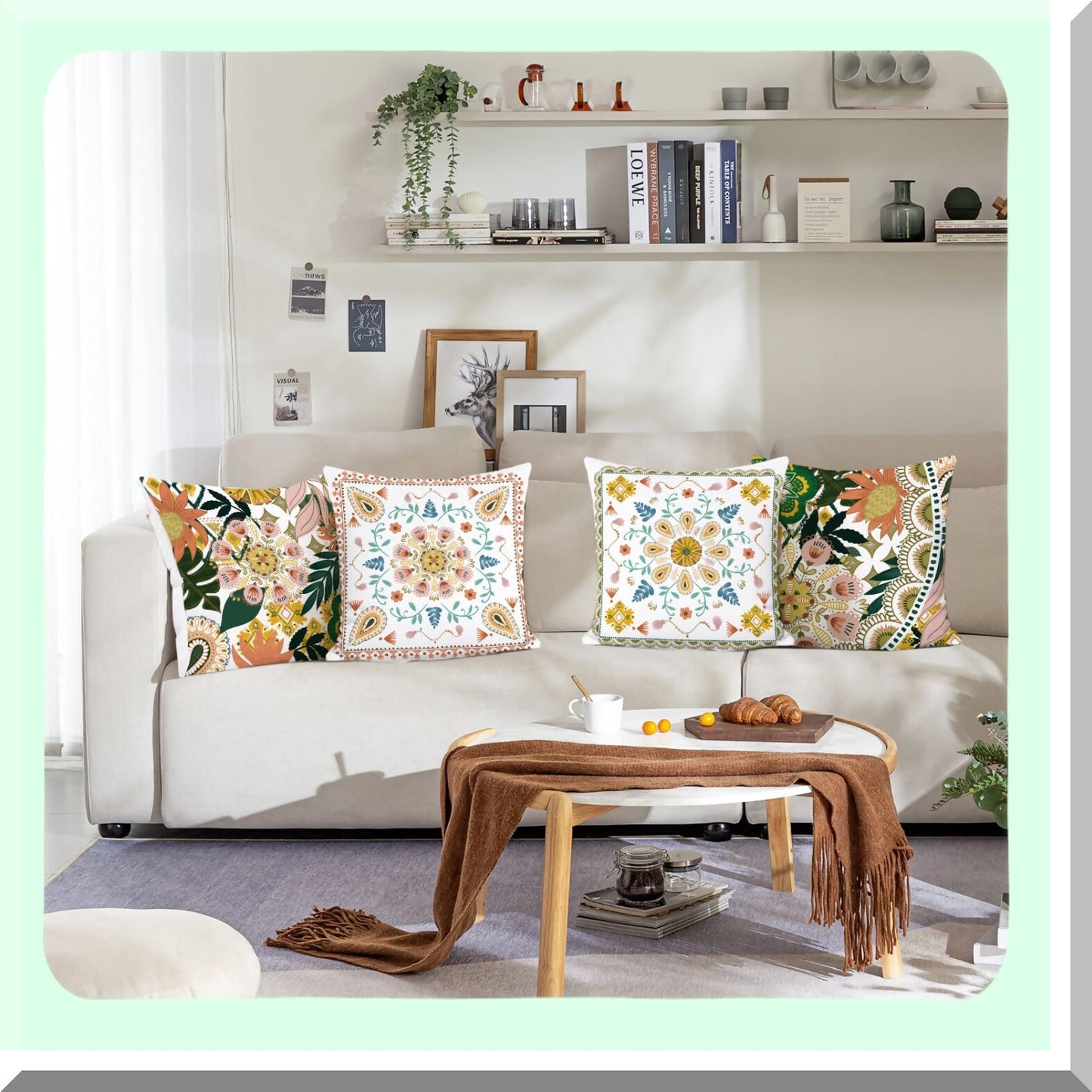 Floral Boho Velvet Pillowcase Set - 18x18 Bohemian Decor Throw Covers for Sofa, Couch, Car - Soft Decorative Cases for Bedroom Home