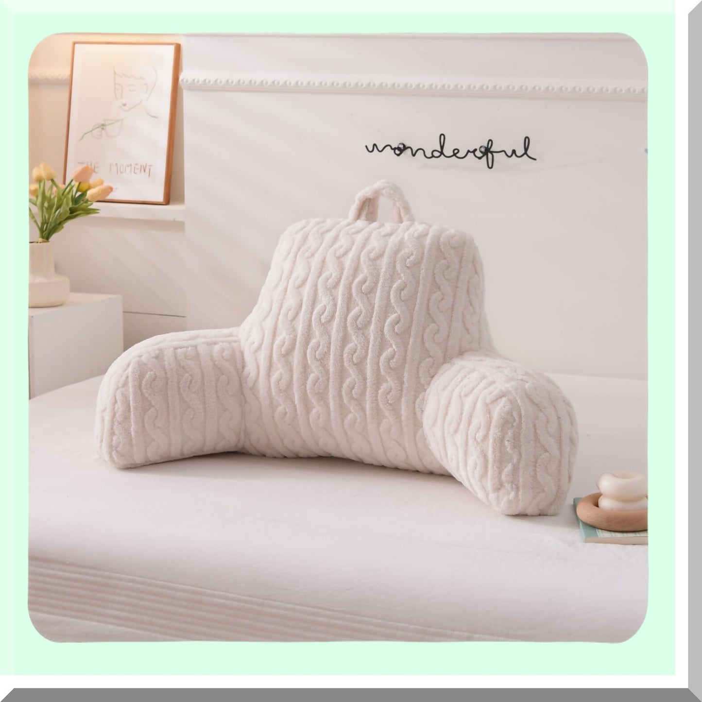 ComfortMax Back Support Pillow - Reading Wedge Bed Rest Cushion with Arms for Sitting Up, Incline Sleeping Aid for Snoring Relief - White
