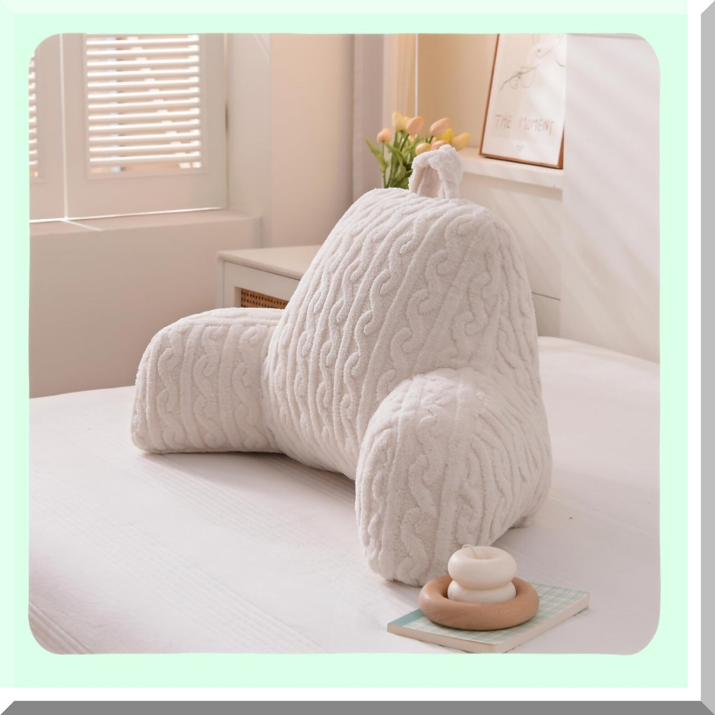 ComfortMax Back Support Pillow - Reading Wedge Bed Rest Cushion with Arms for Sitting Up, Incline Sleeping Aid for Snoring Relief - White