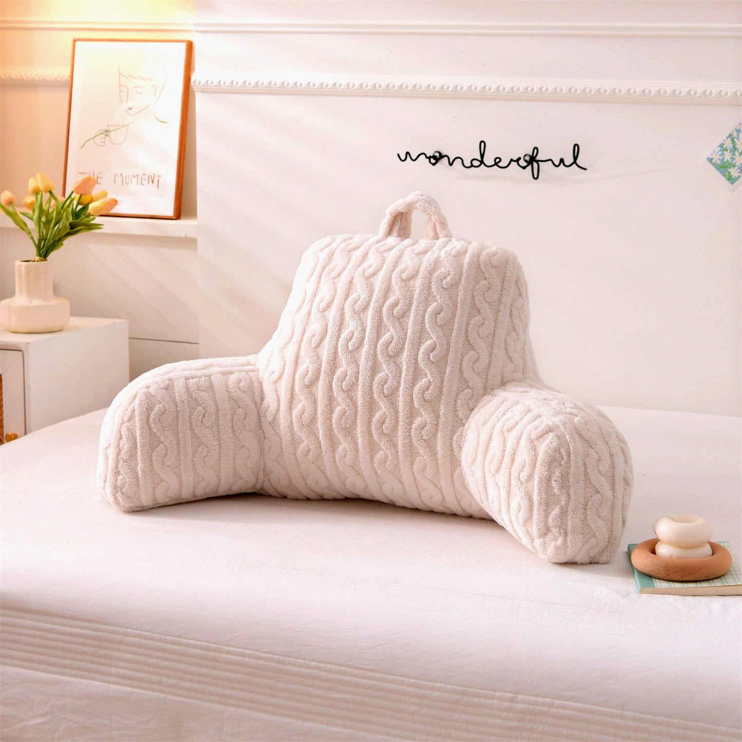 ComfortMax Back Support Pillow - Reading Wedge Bed Rest Cushion with Arms for Sitting Up, Incline Sleeping Aid for Snoring Relief - White