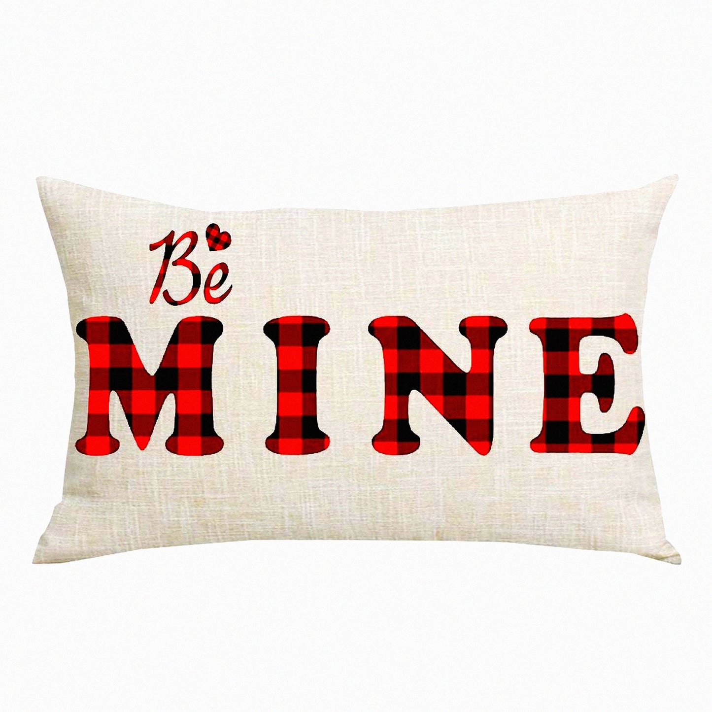 Valentine's Day Plaid Love Pillowcase - Red Black Word Art Decorative Throw Pillow Cover for Home Sofa Chair Bed - Cotton Linen Lumbar Case 12x20"