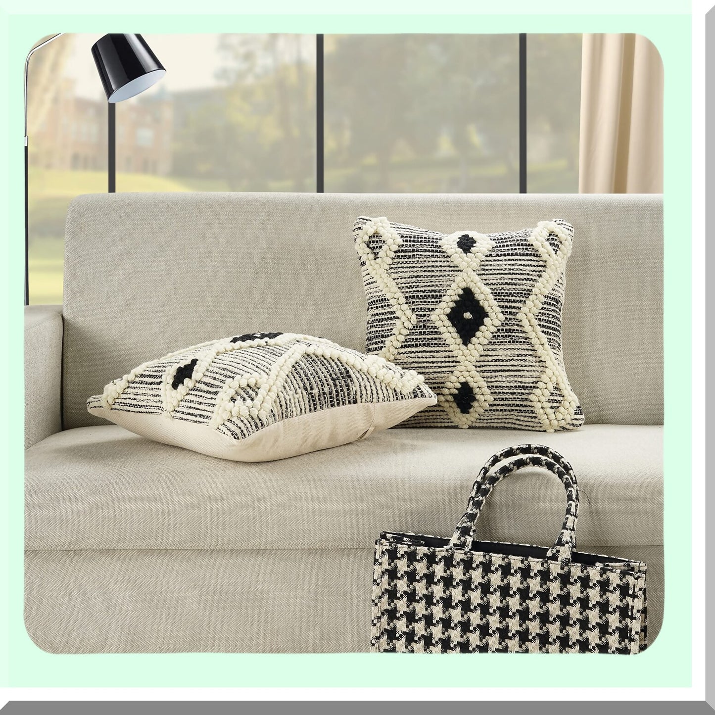 Boho Chic Tufted Cotton Pillow Covers - Set of 2 Decorative Handwoven Cushion Cases for Living Room, Bedroom, Sofa - Farmhouse Home Decor - Cream 18x18 inch