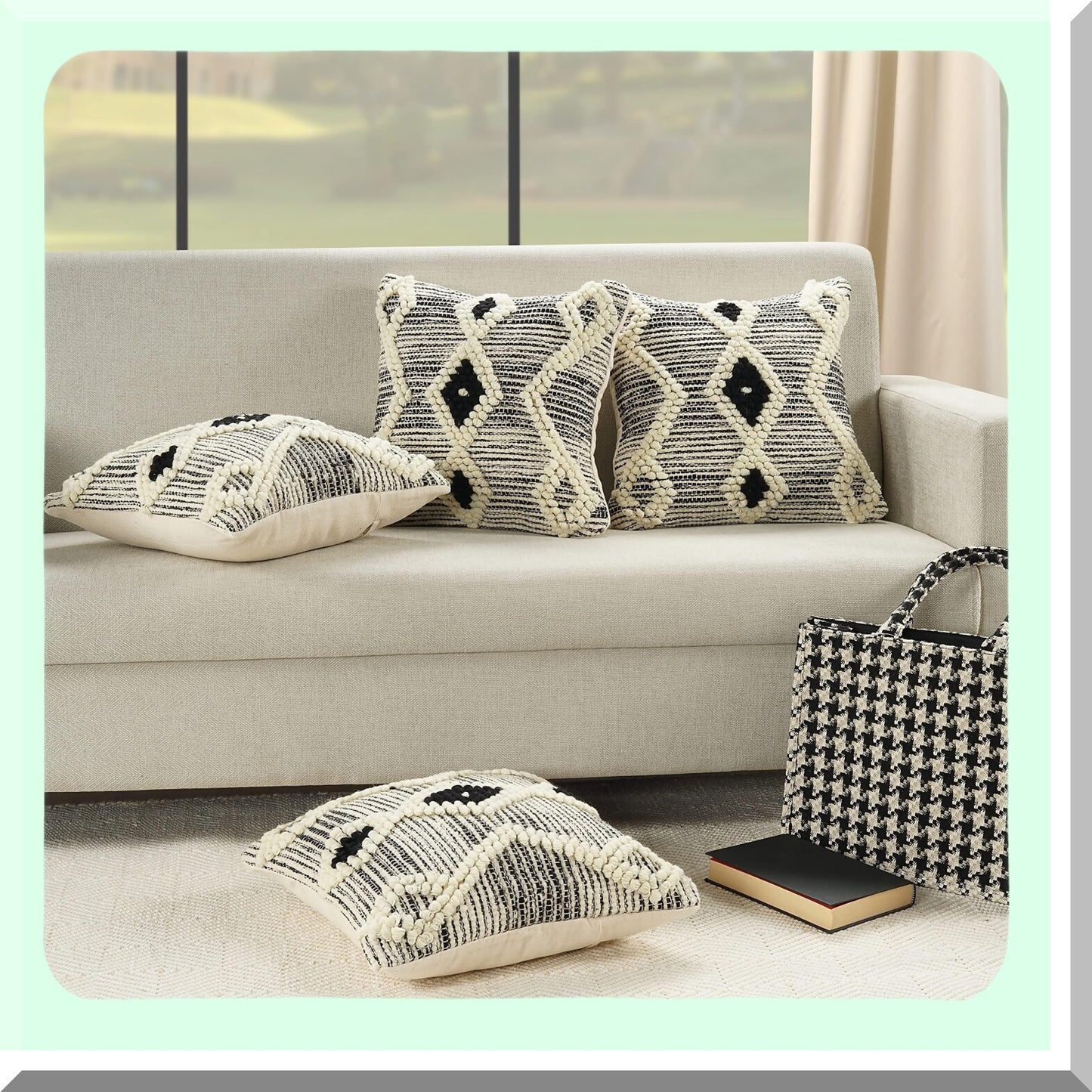 Boho Chic Tufted Cotton Pillow Covers - Set of 2 Decorative Handwoven Cushion Cases for Living Room, Bedroom, Sofa - Farmhouse Home Decor - Cream 18x18 inch
