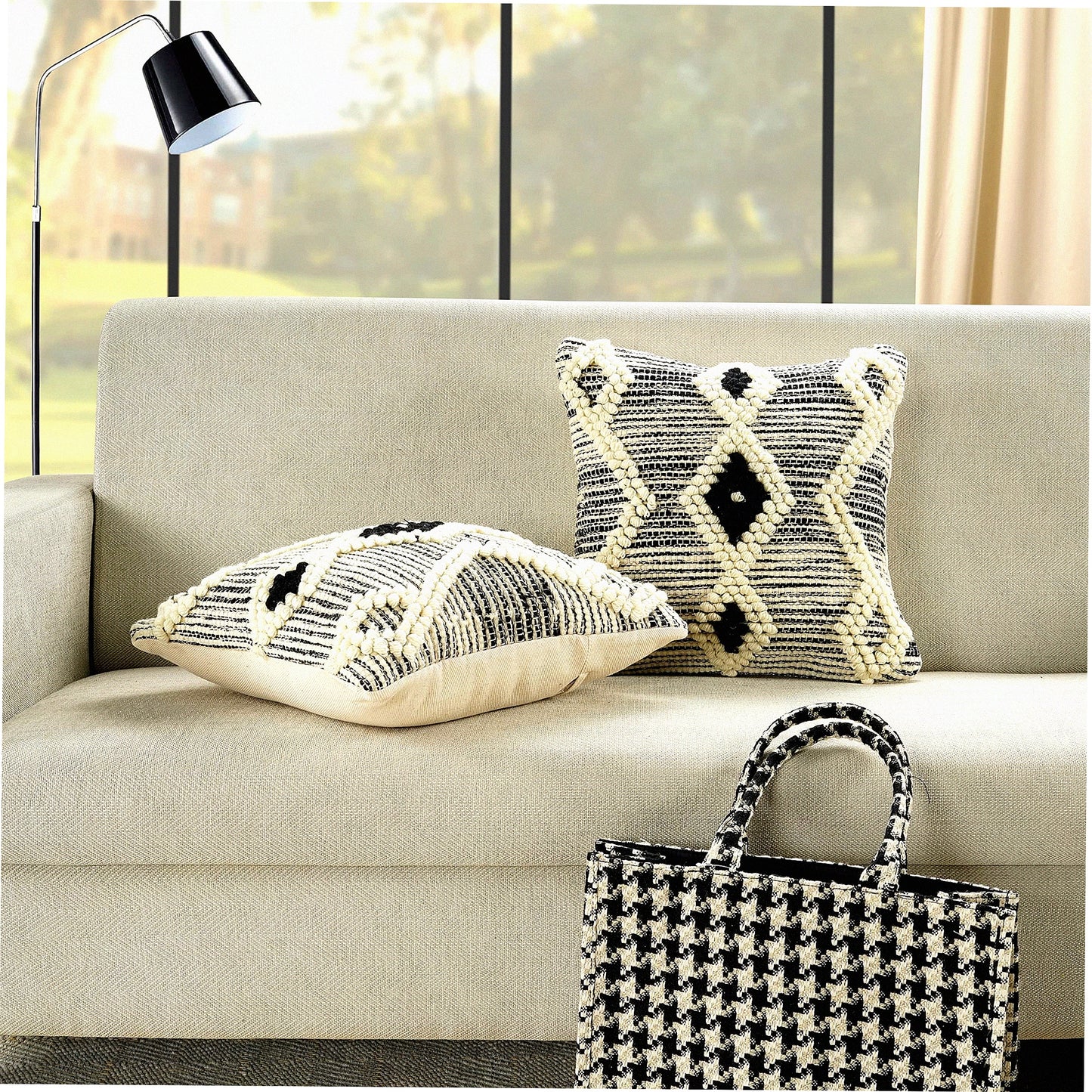 Boho Chic Tufted Cotton Pillow Covers - Set of 2 Decorative Handwoven Cushion Cases for Living Room, Bedroom, Sofa - Farmhouse Home Decor - Cream 18x18 inch