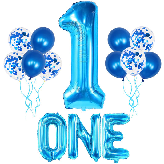 Blue Number 1 Baby Shark Balloon Pack - 12 Balloons for Boy's 1st Birthday Decorations - One Year Old Party Supplies - Blue 1 Balloon Set