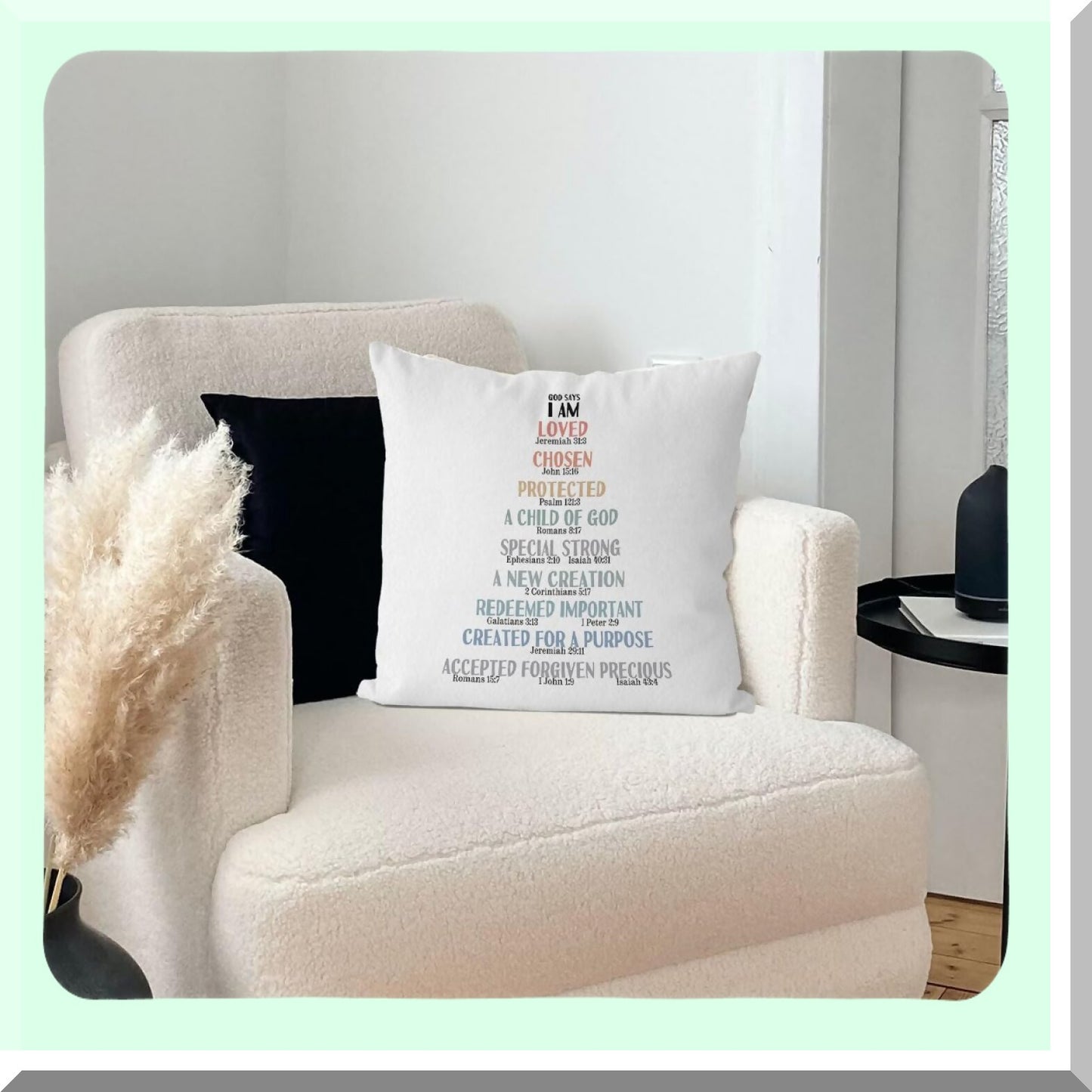 Divine Love Pillow - Inspirational Christian Gifts for Kids - God's Word Pillow Covers 18x18 - I Am Loved Throw Pillow Covers - Clroom Bible Verse Decor