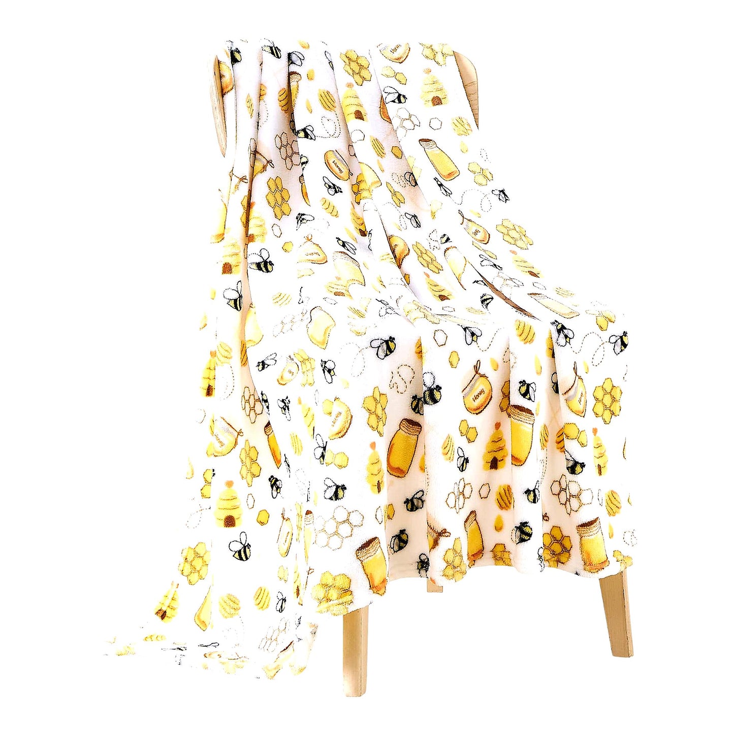 Bee Bliss Throw Blanket: Cozy Honeycomb Plush for Sofa, Couch, Chair, Bed, Dorm, or Travel