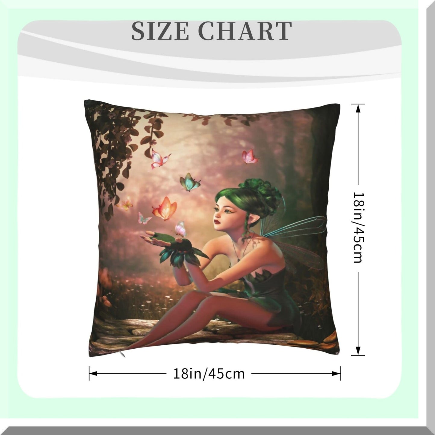 Fairy Wings Green Butterfly Pillowcase - Decorative Throw Pillow Cover for Sofa, Car, Bedroom - Square Cushion Case 18x18inch - Home Decor