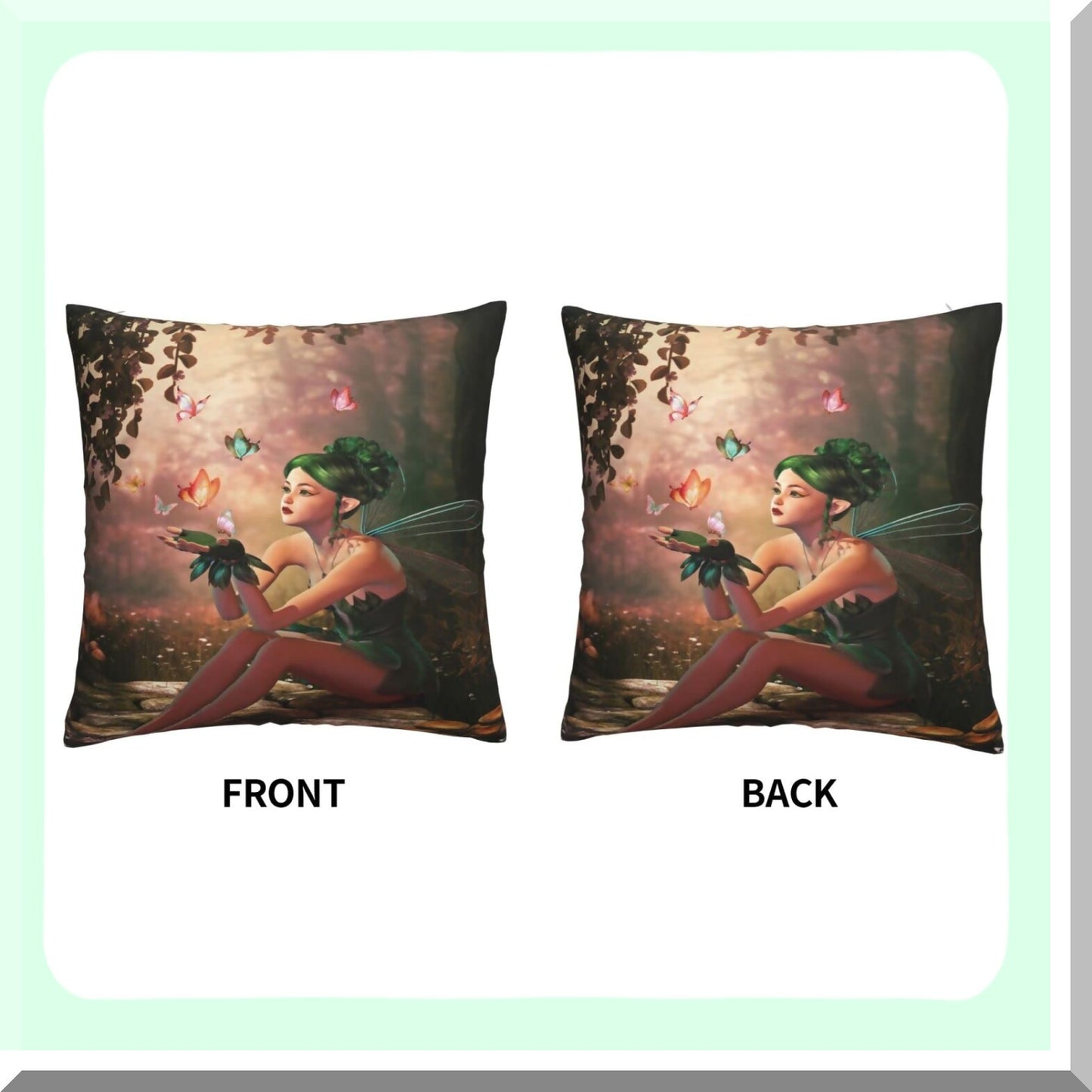 Fairy Wings Green Butterfly Pillowcase - Decorative Throw Pillow Cover for Sofa, Car, Bedroom - Square Cushion Case 18x18inch - Home Decor